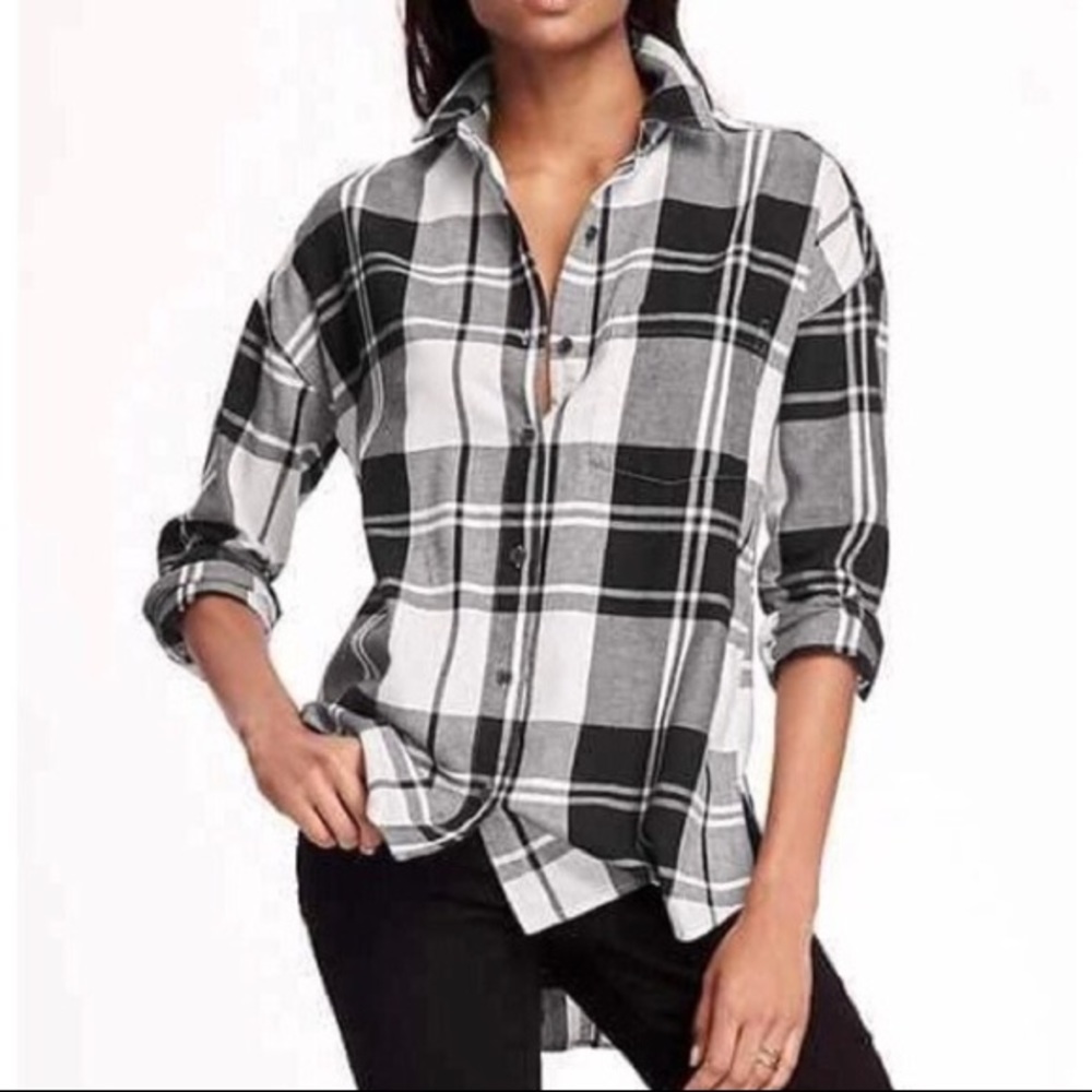 Black and white plaid boyfriend flannel